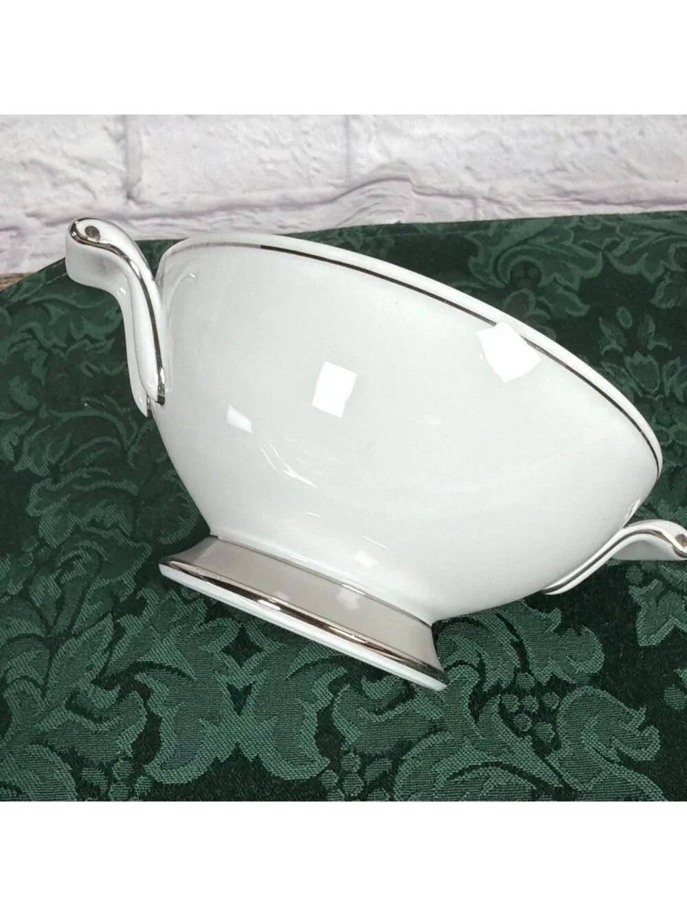 Vintage Sango Platina Sugar Bowl Lid Creamer Set  Japan MCM White Gray Platinum - Picture 11 of 16
